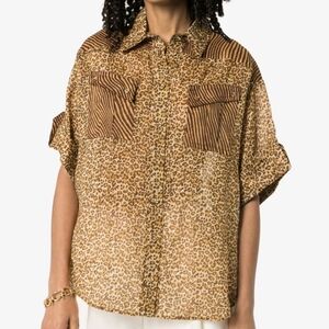 Zimmermann Tan and Brown Cuffed Sleeve Blouse